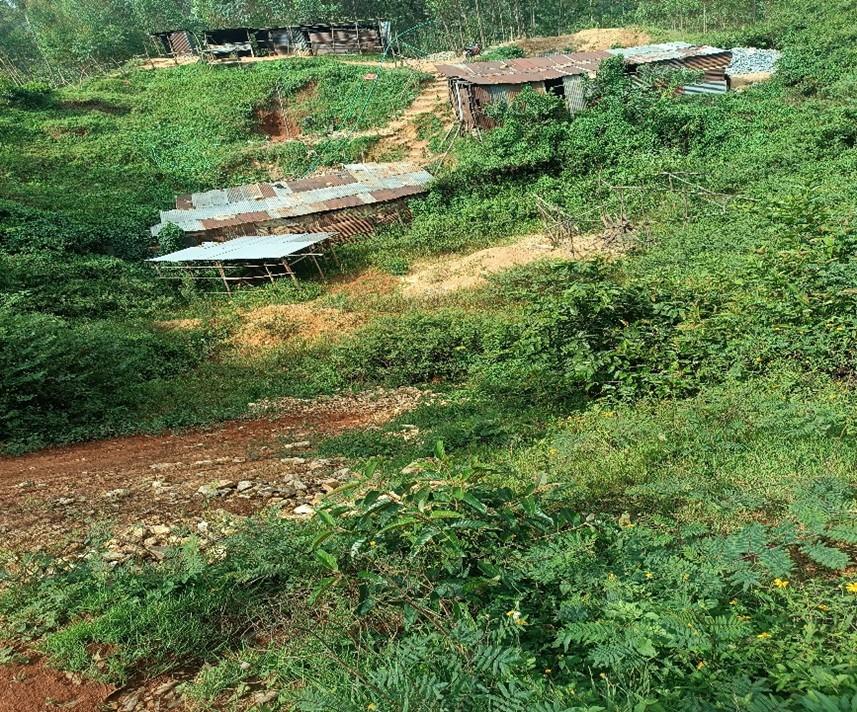 Gold mining site in Viyalo, Vihiga County. The tunnel entry points covered by the iron sheet structures